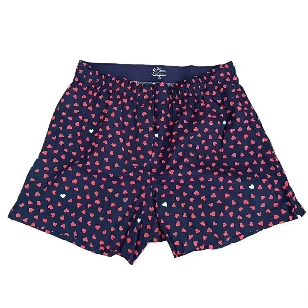 J Crew Mens Boxers Cotton Elastic Waist Heart Navy Red SZ M